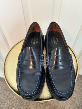 G.H. Bass Classic Men's Penny Loafers in Black with Blue Stitching